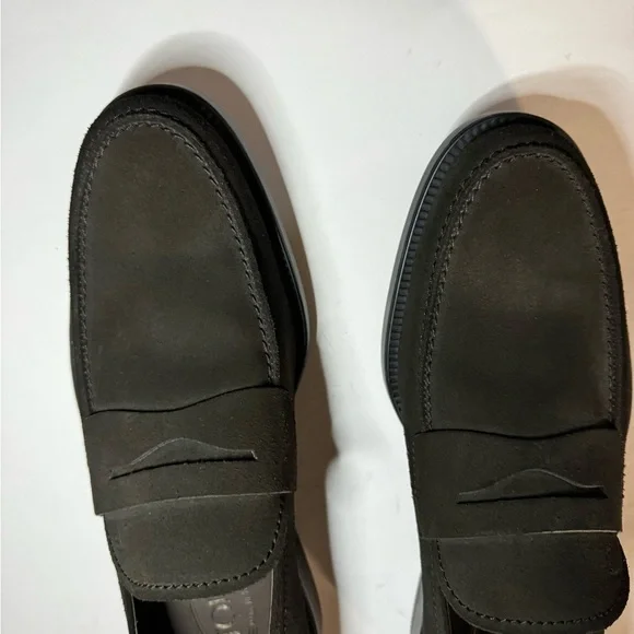 TODS Mens Suede Penny Loafers dark dark brown